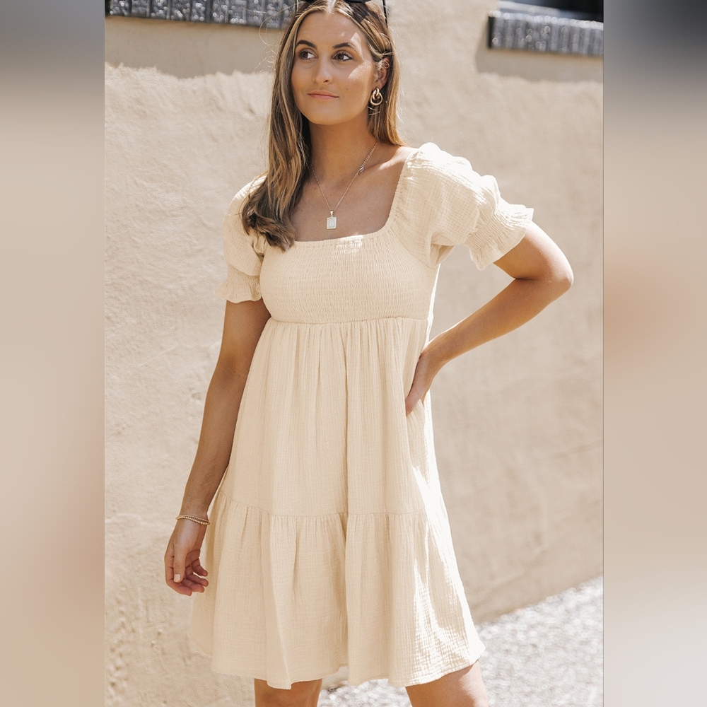 Apricot Crinkle Texture Off the Shoulder Princess Dress
